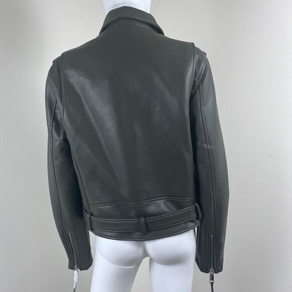 Rebecca Minkoff Women Size L Green Faux Leather Asymmetrical Moto NEW Jacket - Picture 5 of 16